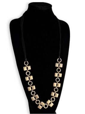Chico's Gold Hammered Square Link Statement Necklace NEW